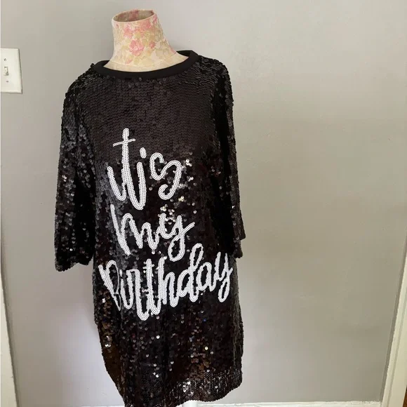 Black Sequin 'It's My Birthday' Dress - Picture 1 of 2